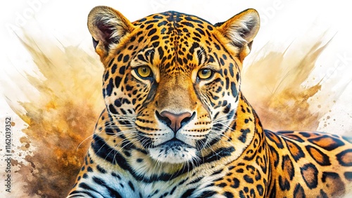 Jaguar architecture, watercolor illustration, white backdrop.