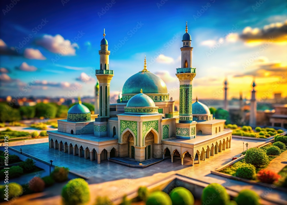 Fototapeta premium Majestic tilt-shift mosque, bathed in ethereal light.