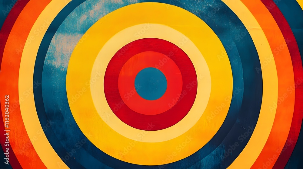 Bold primary color design with concentric shapes layered for a striking effect
