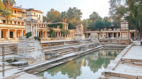 Ancient Ruins Featuring a Pool and Stone Structures photo