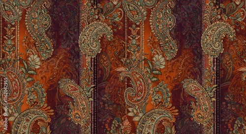 Trendy stylish Vertical Striped floral pattern with paisley and indian flower motifs. damask modern style pattern , Design for fashion , fabric, textile, wallpaper , wrapping and all prints