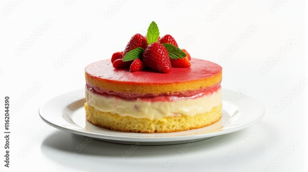 Delicious Multi Layered Cake Adorned With Fresh Strawberries And Mint Leaves on Top. Delicious Multi Layered Cake Adorned With Fresh Strawberries And Mint Leaves on Top.