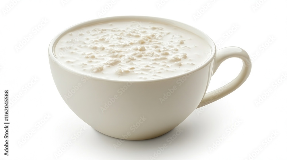 Creamy oatmeal in a white mug, isolated on white background. Creamy oatmeal in a white mug, isolated on white background.