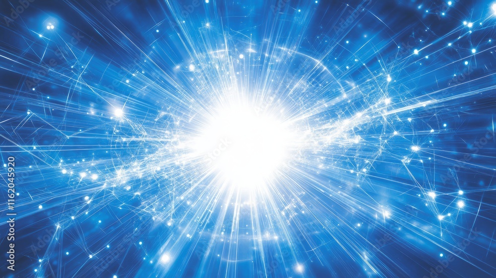 Fototapeta premium Blue Energy Burst Abstract Light and Network