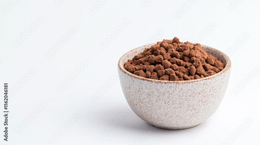 A bowl filled with brown, granular substance, likely a type of food or ingredient, set against a plain white background. A bowl filled with brown, granular substance, likely a type of food or ingredient, set against a plain white background.
