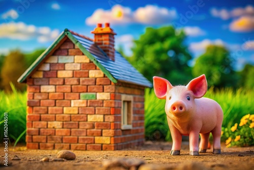 Three Little Pigs' story unfolds, Piglet's brick house, simple yet sturdy.