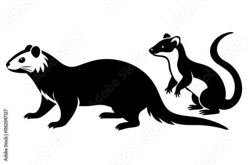 a cute ferret opossum silhouette vector illustration