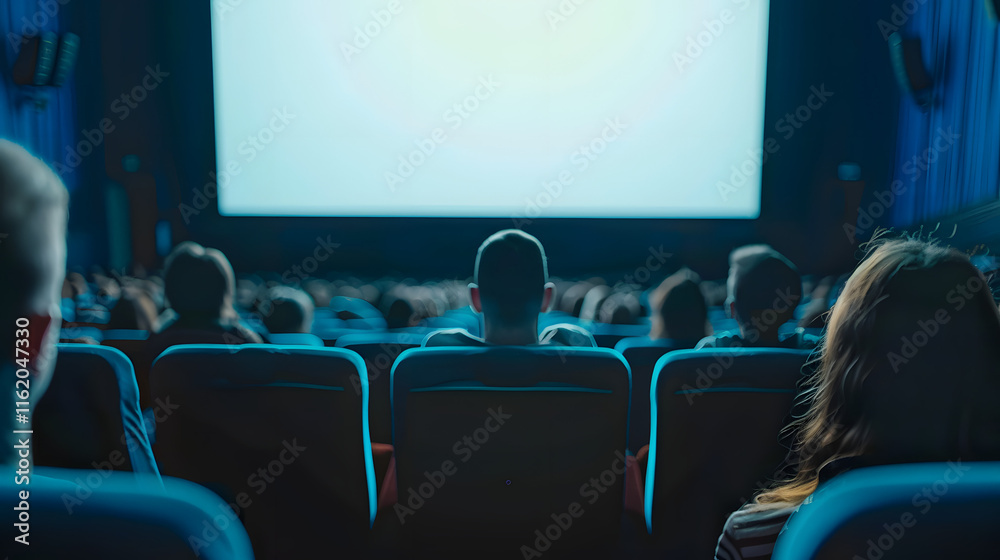 Obraz premium A movie theater showcases a large screen with people