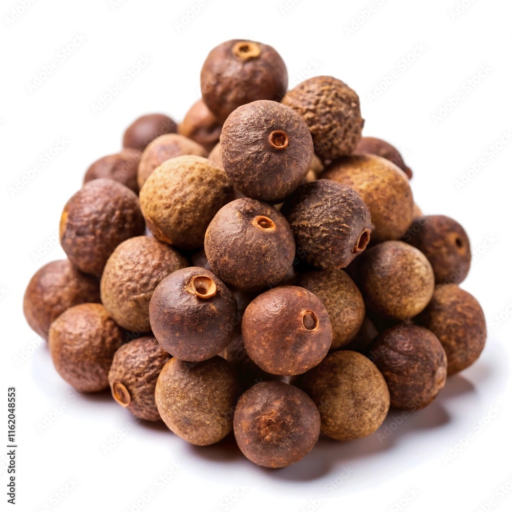 Fototapeta premium Whole Allspice Berries with Smooth Woody Textures Isolated on White Background