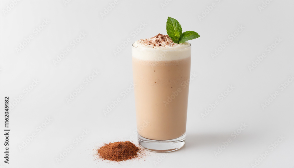 Protein Shake Creamy Chocolate Flavored Refreshing Drink with Copy Space Protein Shake Creamy Chocolate Flavored Refreshing Drink with Copy Space