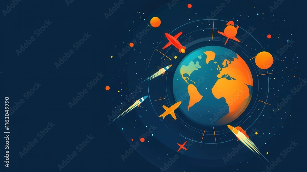 Fototapeta premium Earth surrounded by defense lines and warplanes.