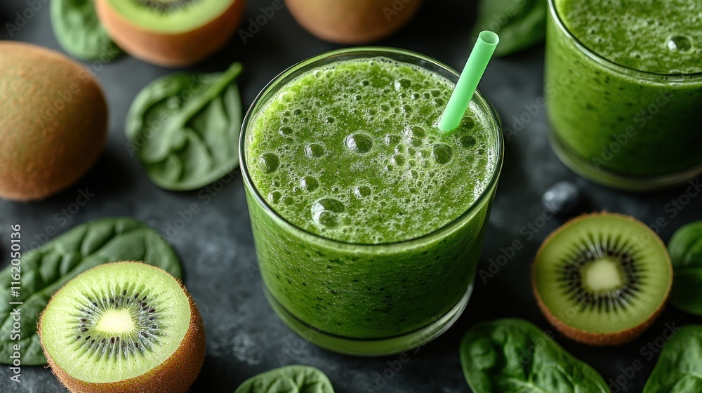 Refreshing green smoothie with kiwi and spinach. Refreshing green smoothie with kiwi and spinach.