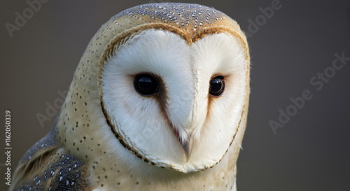 common barn owl ( Tyto albahead ) close up photo