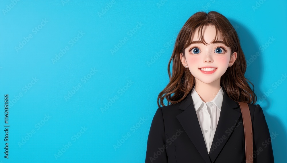 Smiling young businesswoman in a suit against a blue background Smiling young businesswoman in a suit against a blue background