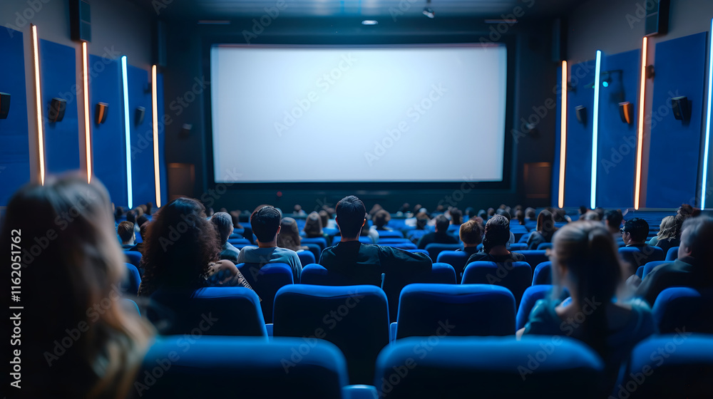 Obraz premium A movie theater showcases a large screen with people