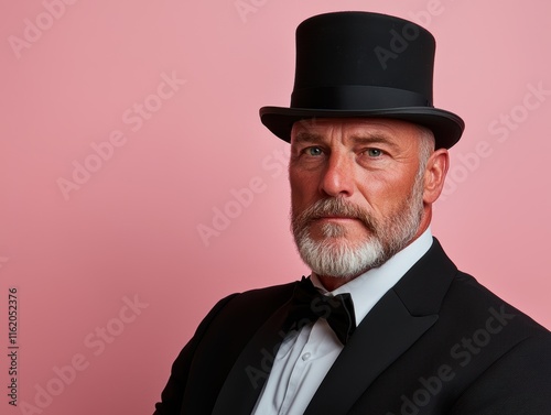 Elegant older man in top hat and tuxedo photo