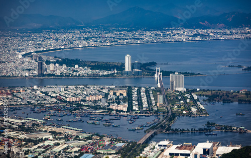 Da Nang city Centre skyline aerial panoramic view. Danang is the fourth largest city in Vietnam. photo