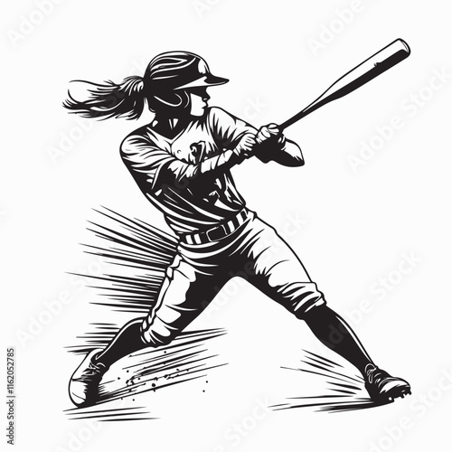 Female Softball Player Vector and Illustrations Image isolated on white background.