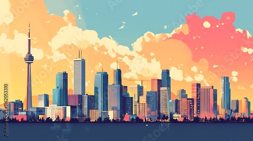 Toronto Skyline at Sunset: A Vibrant Cityscape Illustration