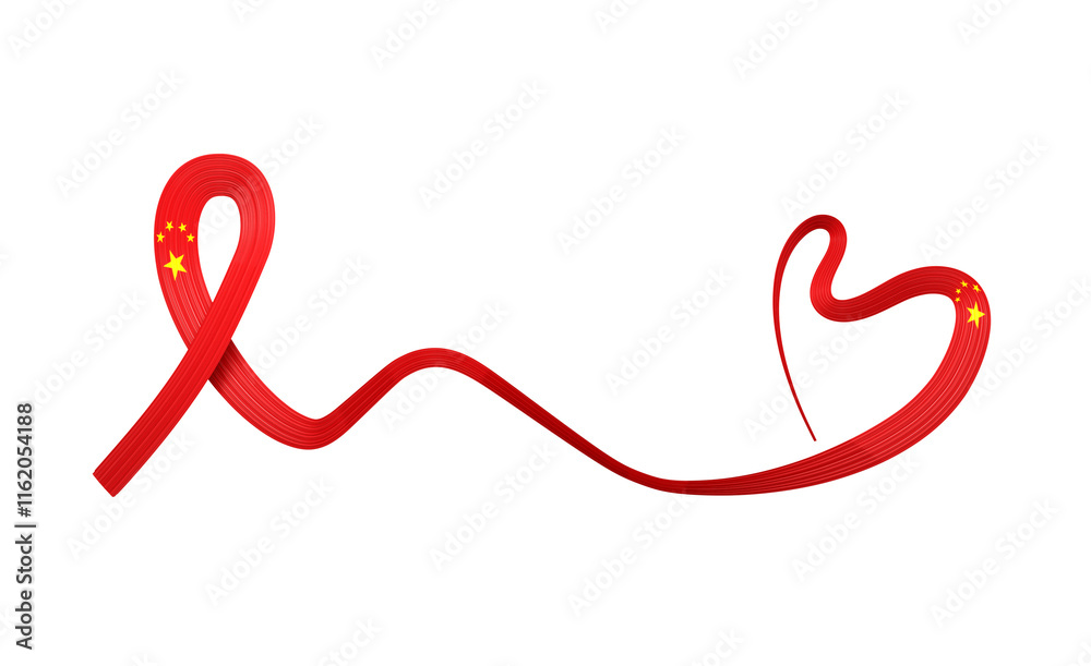 3d Flag Of China Heart Shape Shiny Wavy Awareness Ribbon Flag On White Background 3d Illustration 3d Flag Of China Heart Shape Shiny Wavy Awareness Ribbon Flag On White Background 3d Illustration
