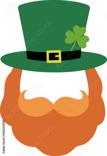 St Patrick's day leprechaun hat and beard costume isolated.
Template face leprechaun on st patrick s day Vector.
Leprechaun with Beard and Top Hat.
St. Patrick's  Cosplay Party.
Irish Elf.
Transparent