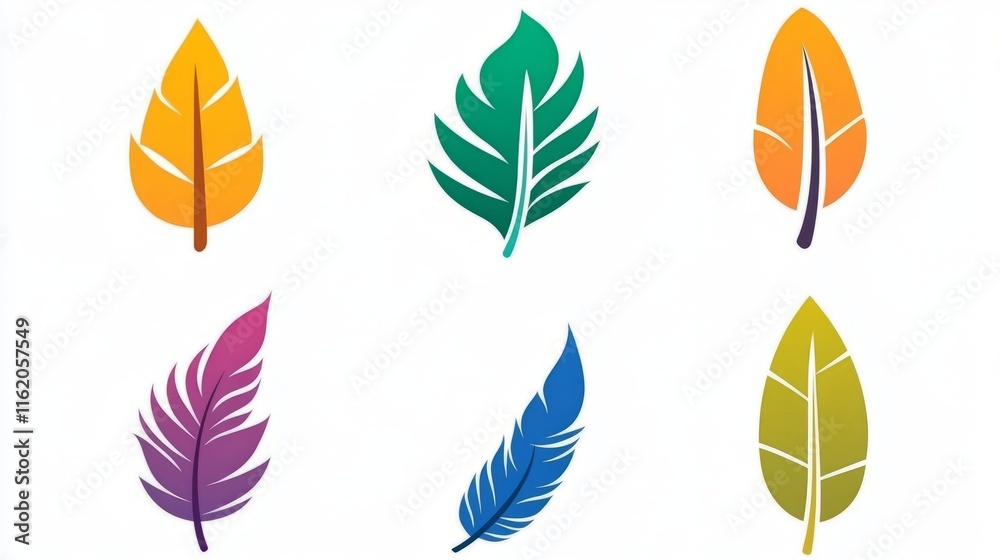 Fototapeta premium Colorful Feather Icons A Vibrant Design Collection