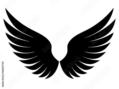 angel wings black silhouette vector, Simple silhouette Design vector icon with white background	