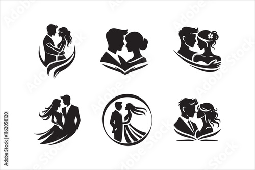 Silhouette of a  Couple  Icon Logo set  Vector on White Background