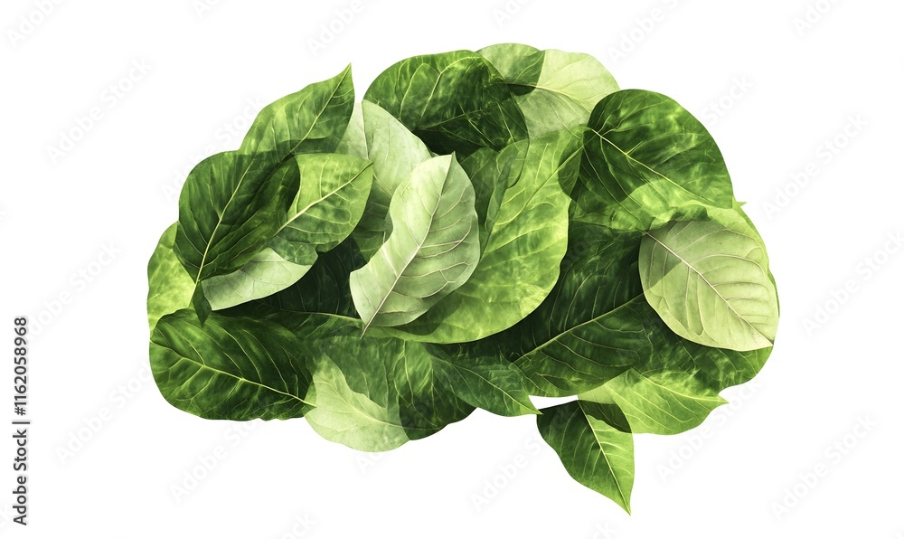 Fototapeta premium Green leaves arranged in brain shape.
