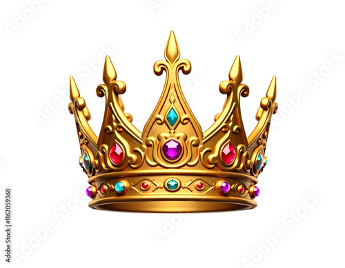 Golden 3D king crown isolated on transparent background. Crown PNG photo