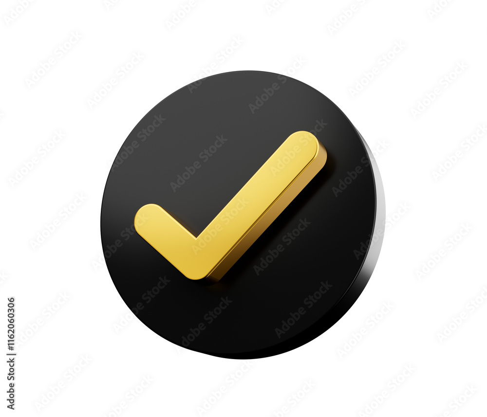 3d Golden Shiny Check Mark Symbol With Rounded Black Icon 3d Illustration 3d Golden Shiny Check Mark Symbol With Rounded Black Icon 3d Illustration
