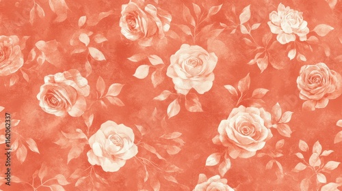 Wallpaper Mural Coral Watercolor Roses Seamless Pattern Design Torontodigital.ca