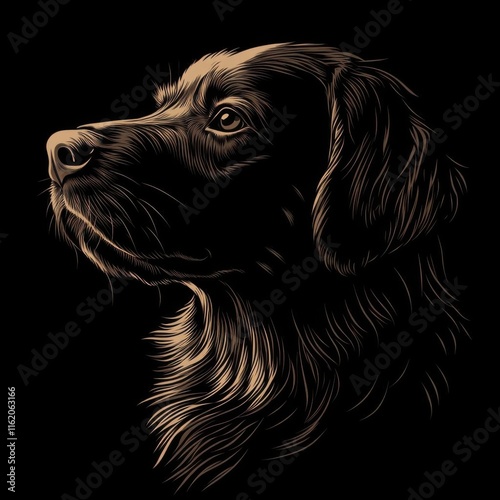 Portrait of a black dog on a dark background photo