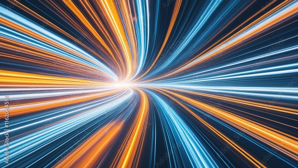 Obraz premium Futuristic Blue and Orange Light Spiral Tunnel