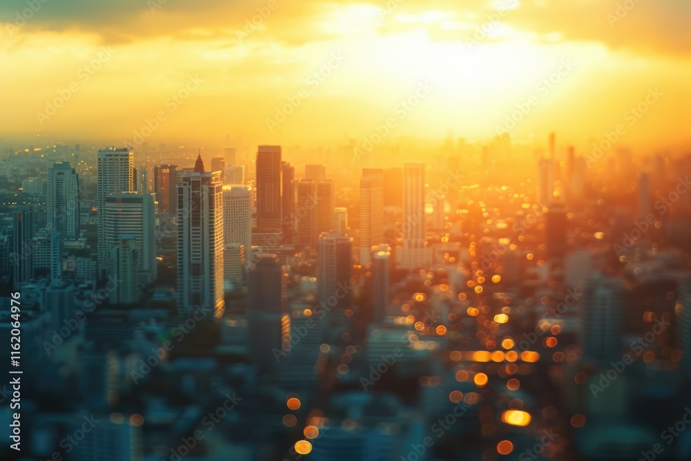 Fototapeta premium Aerial view of Bangkok cityscape at sunrise.