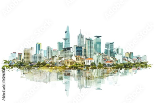 Cityscape of Ho Chi Minh Vietnam isolated on white background photo