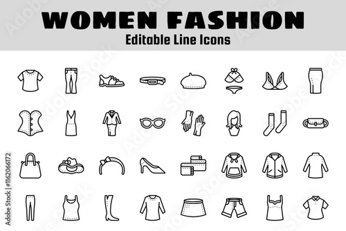 women fashion outline icon set