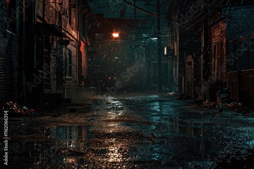 Darkness in a old grunge dirty street in the middle of night photo