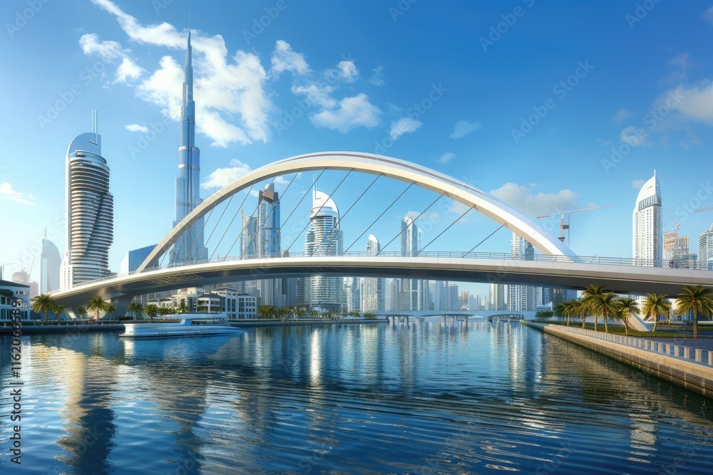 Fototapeta premium Dubais Tolerance Bridge Modern Architecture Near Water Canal
