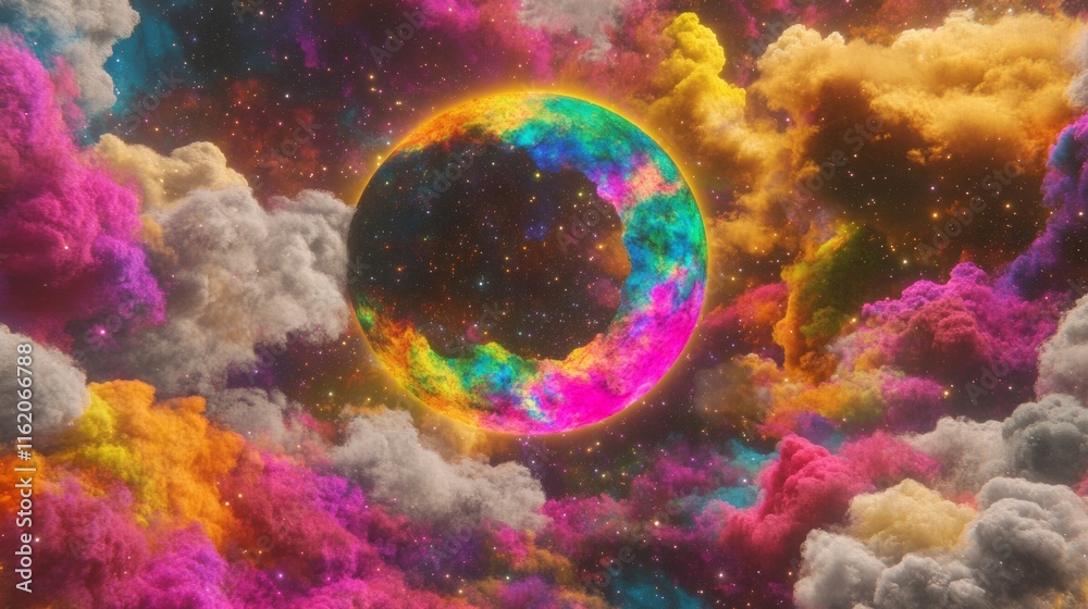 Fototapeta premium Cosmic Rainbow Planet in Nebula Cloudscape