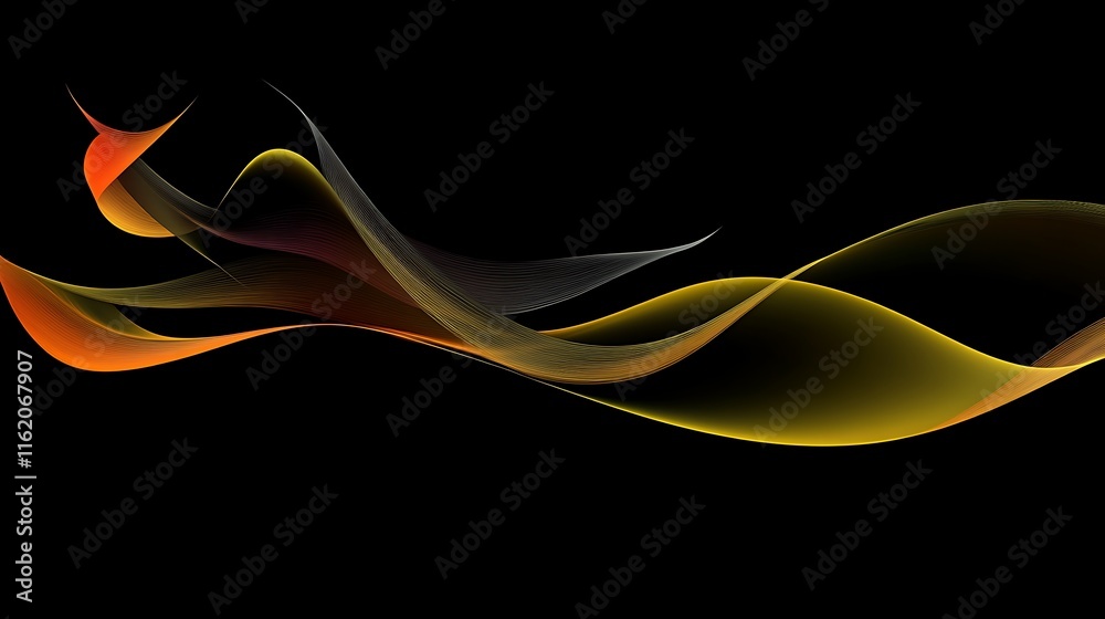 Fototapeta premium Abstract Golden Orange Waves On Black Background