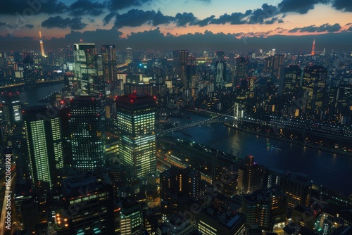 Wallpaper Mural Night view of Tokyo  Japan Torontodigital.ca