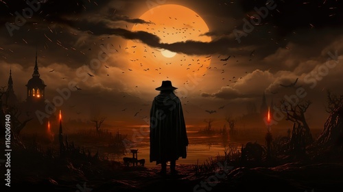 A wizard of crows casts a spell in a mysterious field during a solar eclipse.