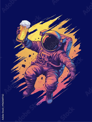 Artistic depiction of an astronaut enjoying a beer in space
