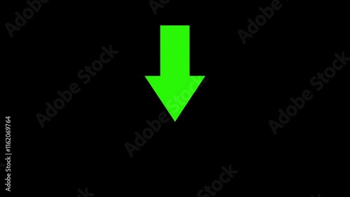 abstract directional arrow icon or swipe down arrow signal animation 4k. Green Download Arrow Down Flat Icon On black Background. download icon sign. down arrows icon.
