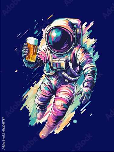 Artistic depiction of an astronaut enjoying a beer in space