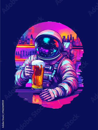 Artistic depiction of an astronaut enjoying a beer in bar