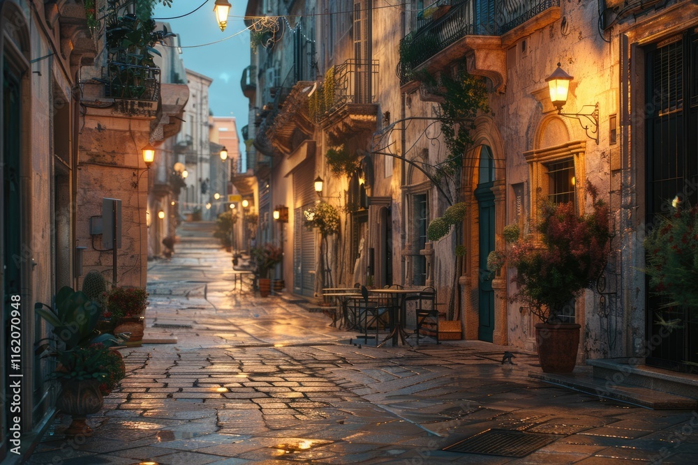 Syracuse Italy cityscape and street scene at twilight. Syracuse Italy cityscape and street scene at twilight.