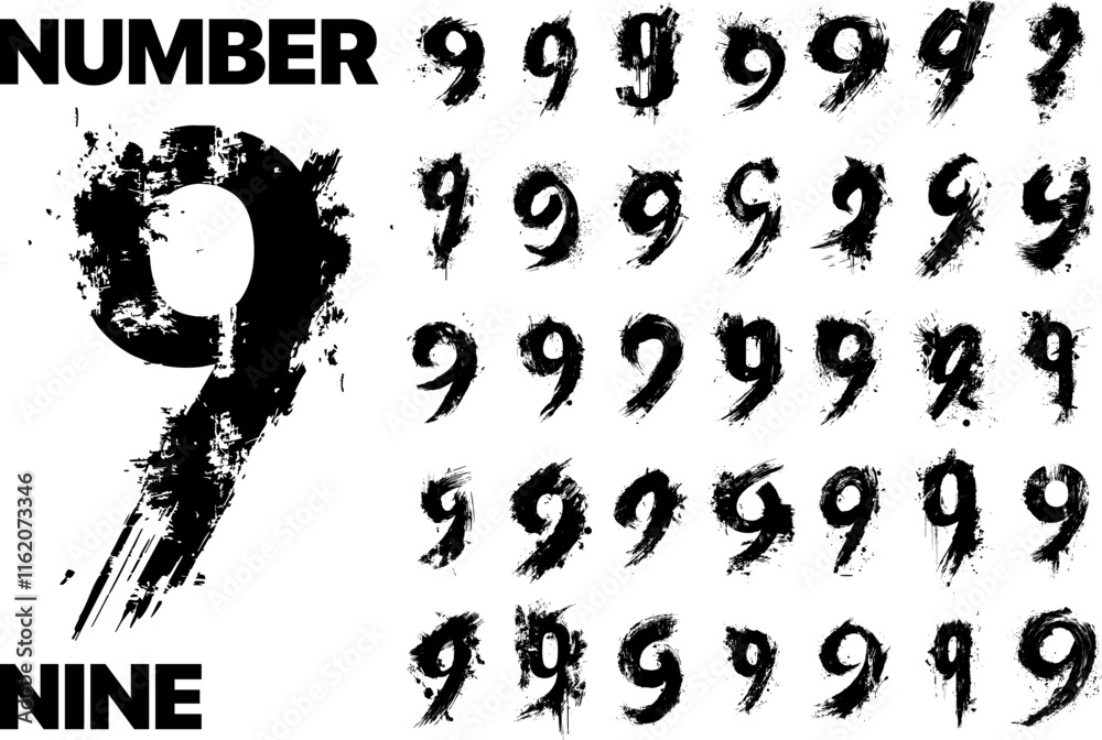 Vector number Nine. Many variations of the number 9 on a white background. Vector number Nine. Many variations of the number 9 on a white background.