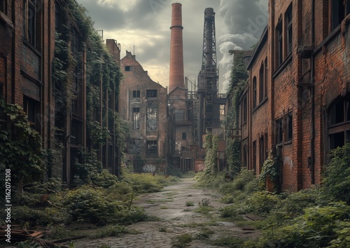 an abandoned industrial area with deteriorating buildings